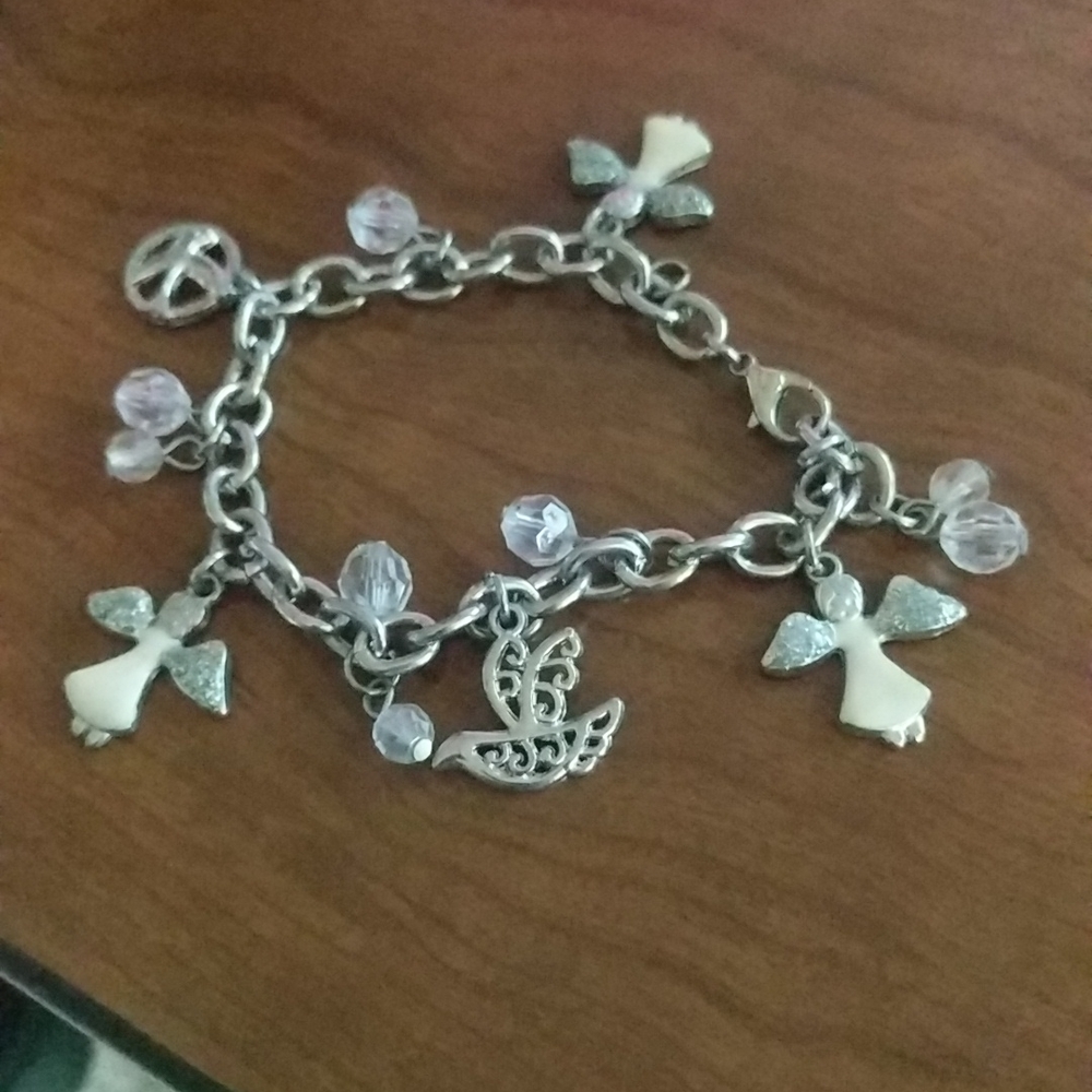 Angel and Dove Silver Tone Bracelet